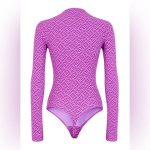 Limited edition Fendi x Skims Bodysuit collection piece. Mock Neck Long Sleeve.